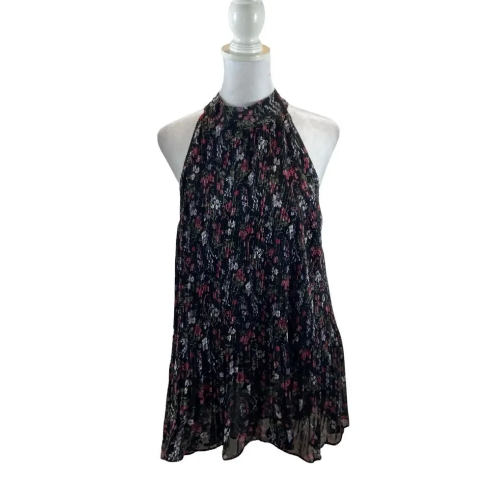 Mittoshop Floral Pleated Sleeveless High Neck Blouse Size Large‎